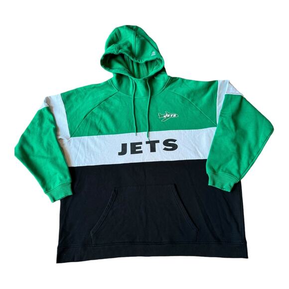 New York Jets New Era Colorblock Throwback Pullover Hoodie Black/Green size 3X - Picture 2 of 10